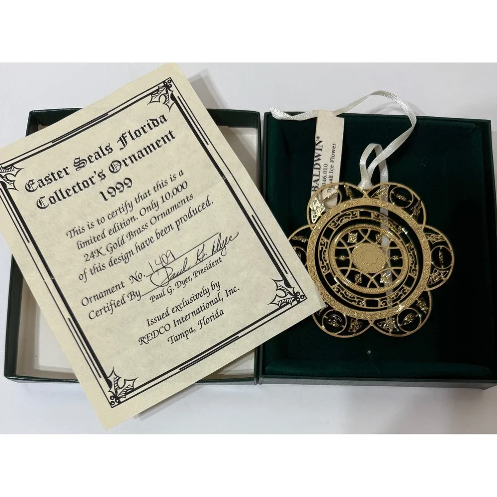 Baldwin 1999 Easter Seals Florida 24K Gold Brass Ice Flower Ornament Limited Ed